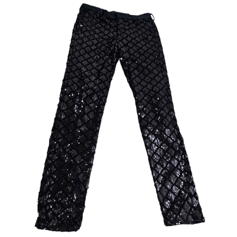 ASOS Design Suit Mens 38/31 Black Sequin Velvet Shawl Lapel Belted Luxury Disco - Picture 12 of 16